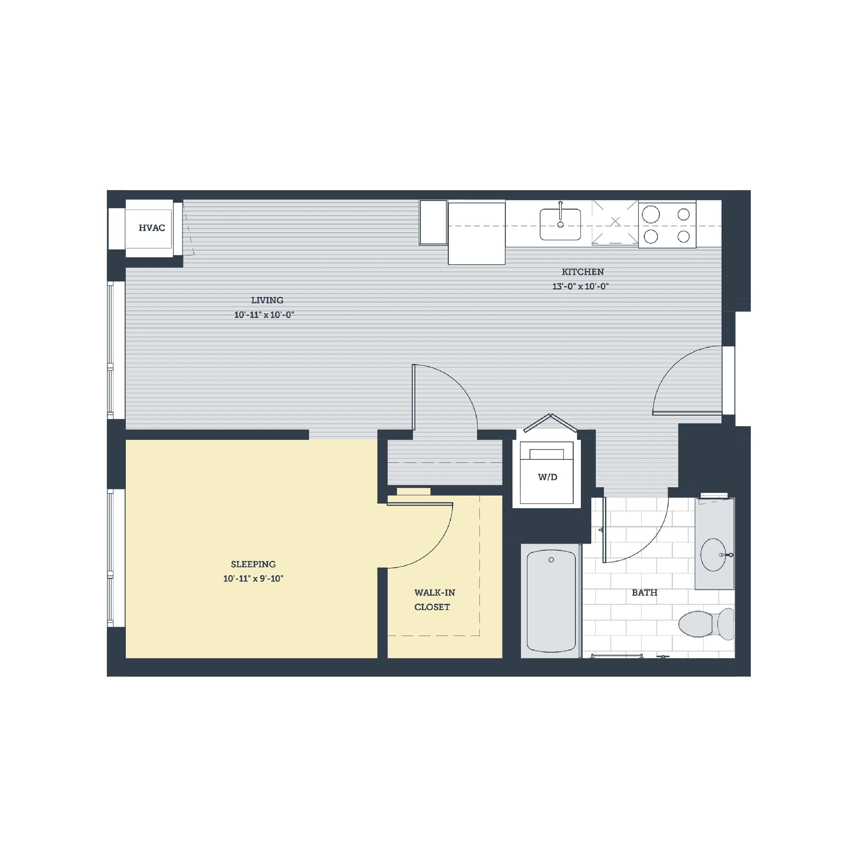 Floor plan for studio, 1 bath, 567 sqft